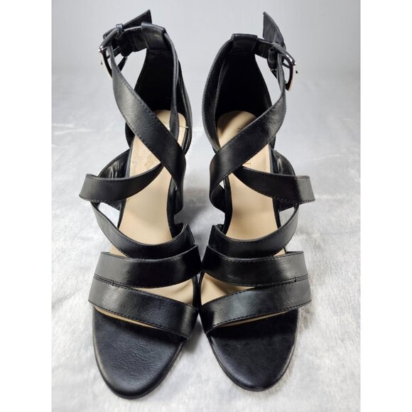 Nine West Black Leather Strappy Wedge Sandals Ankle Strap Open Toe-SZ 8M - Picture 1 of 7
